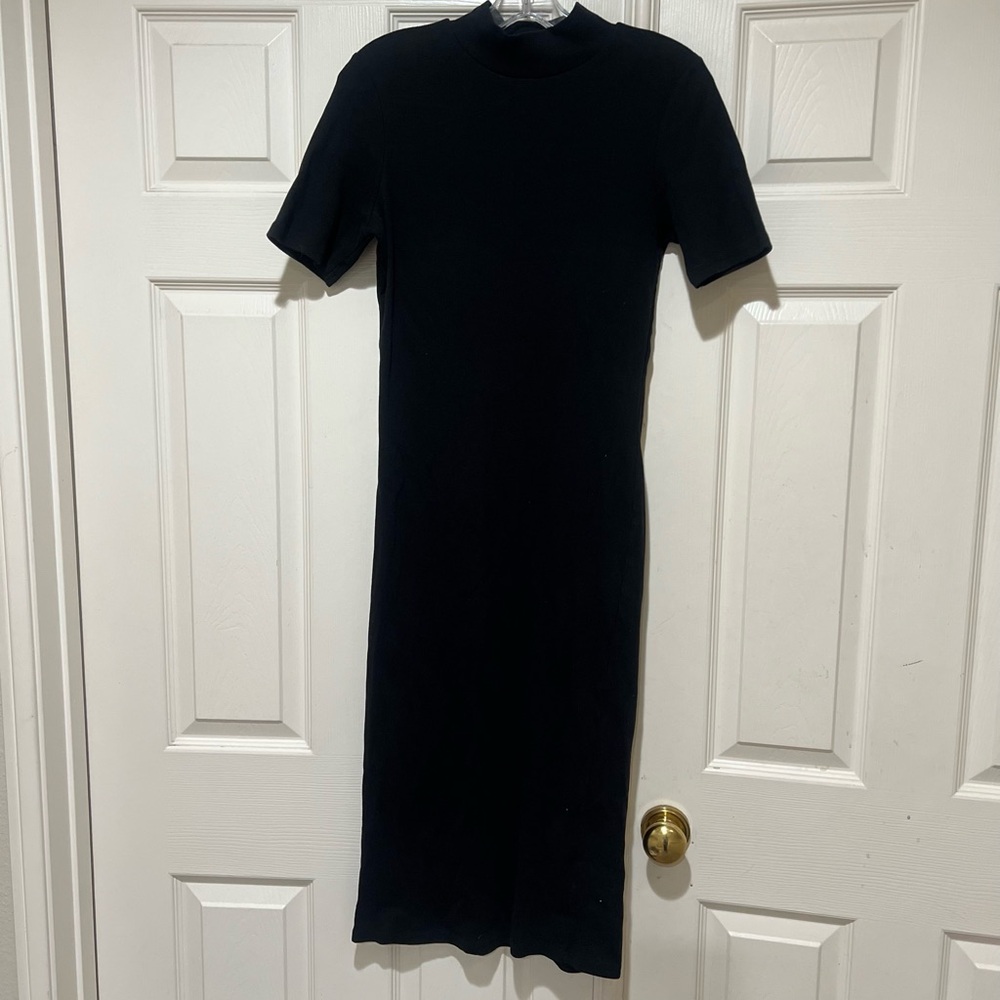 Zara Ribbed Dress Black Stretch Short Sleeve A-Line Bodycon Stretchy Mini large